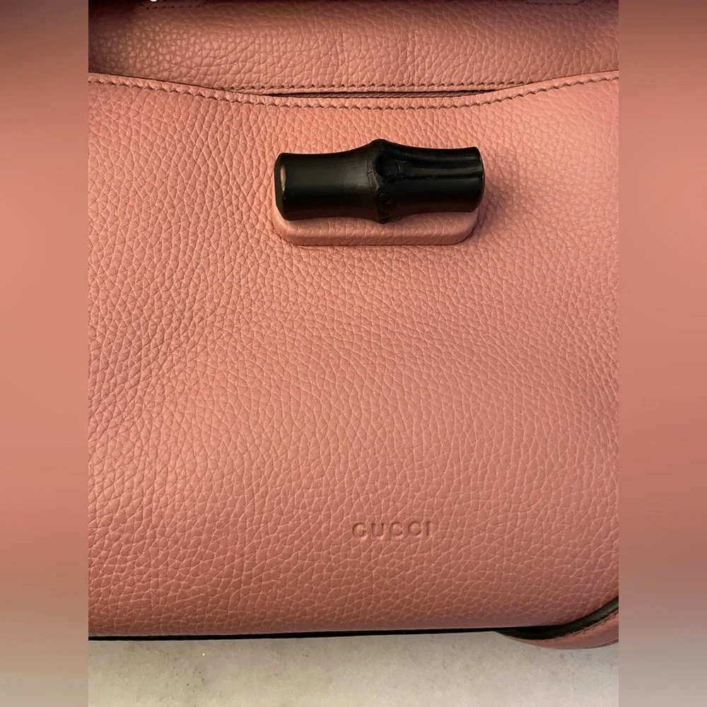 ‼️CCO FLASH SALE‼️Gucci Bamboo Daily Dusty Rose Blush Pink Leather Satchel - Picture 8 of 16